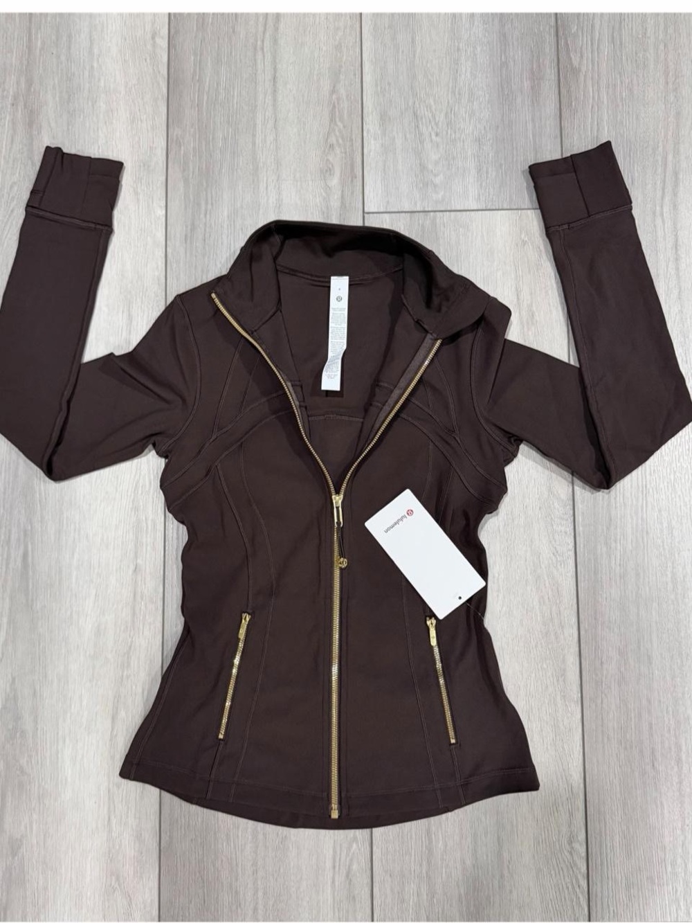 lululemon Define Jacket Nulu in Mahogany Muse Brown with Gold Accent Zippers. - Picture 6 of 11
